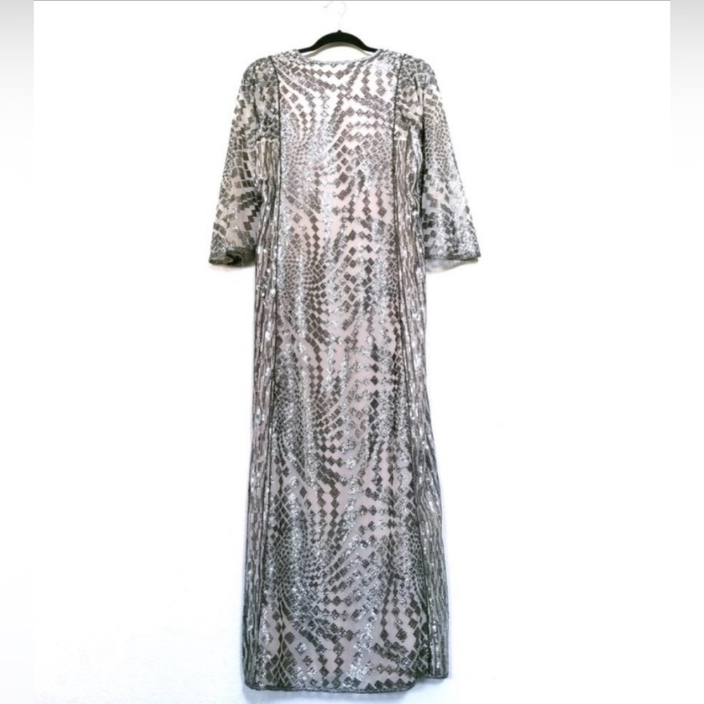 NWT | Free People x Anna Sui Sequin Embroidered Silver Front Slit Maxi Dress XS - Picture 9 of 15